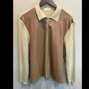 GISPA Zipper Sweater, Polo Sweater, Faux Leather, Merino Wool, Made in Italy